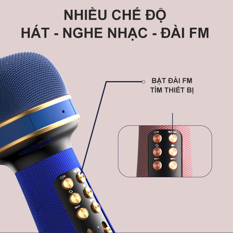 Mic hát Karaoke Đa năng Kiêm Loa Bluetooth WS-898, Micro không dây mini cầm tay Nâng giọng cực chất kèm Loa hát karaoke