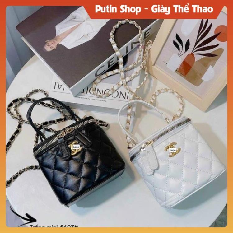 Túi xách cốp mini đeo chéo đẹp da mềm mại đi chơi, Túi sách nữ đen trắng dây xích kẻ caro siêu xinh xịn sò