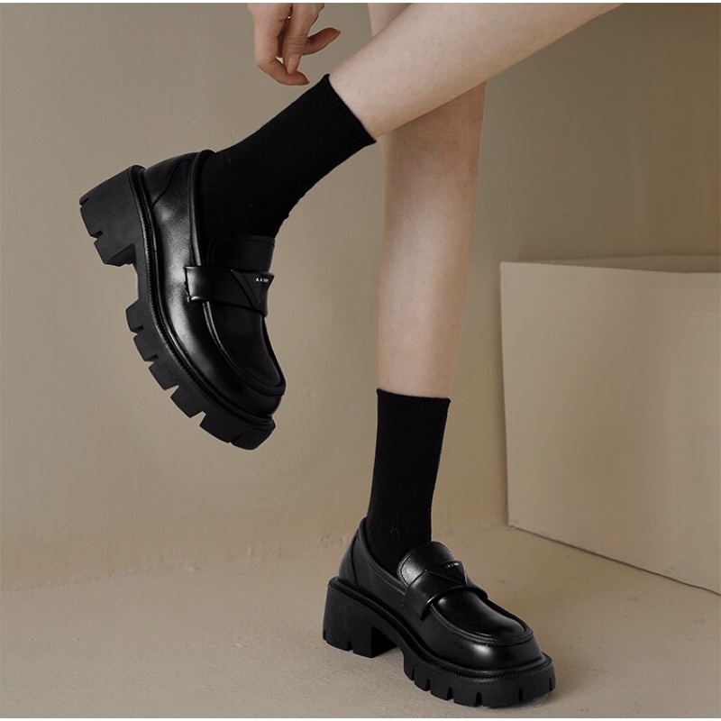 Giày loafer đế dày răng cưa prada phong cách ulzzang sinh viên nữ 2022