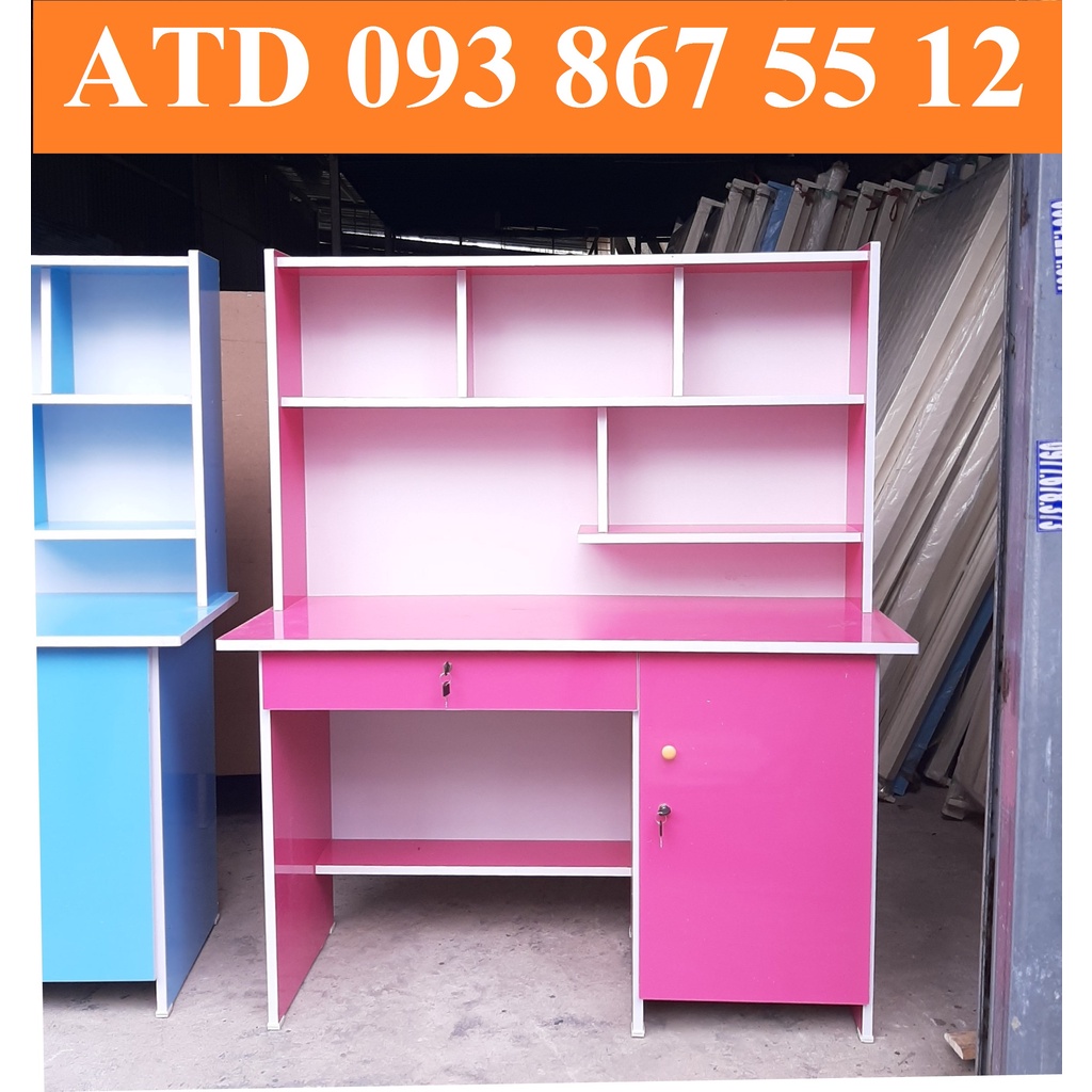 Bàn học sinh 1m2 màu hồng kèm kệ sách, tủ khóa chắc chắn - Bàn mới đẹp y hình