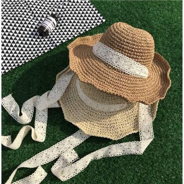 Mũ Nón Cói Đi Biển vành rộng chống nắng vintage Tiểu Thư Mẫu Mới thắt nơ Quảng Châu K3t5
