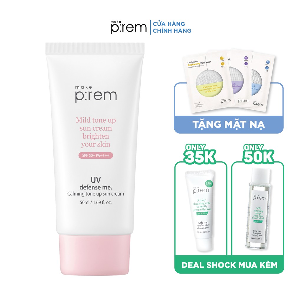 Kem Chống Nắng Vật Lý Make P:rem UV defense me. Calming tone up sun cream 50ml