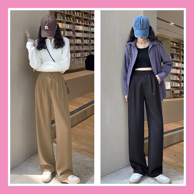 Quần ống rộng suông nữ dài có BIGSIZE lưng cao khóa trước Hack dáng cạp to bản chất chéo Hàn cao cấp trẻ trung QD23