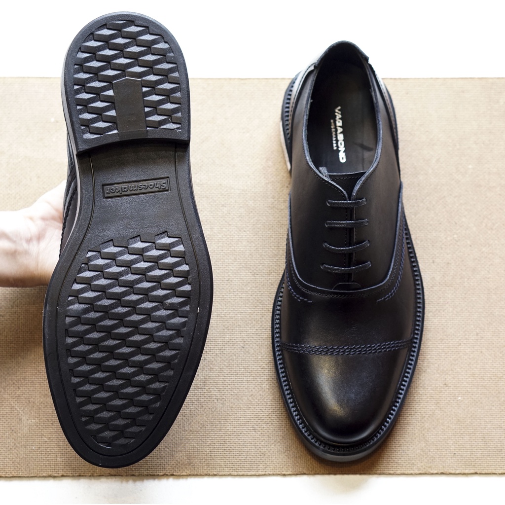 Giày nam công sở OXFORD full đen  có thêm màu nâu đế cao su đúc cao 4,5cm da bò thật