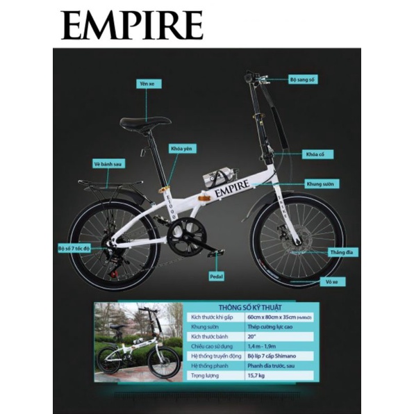 Xe đạp gấp empire e1000 thiết kế thông minh gấp gọn tiện lợi - ảnh sản phẩm 7