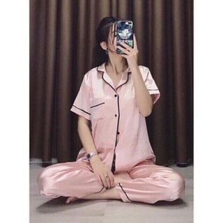 Bộ đồ mặc nhà Pijama lụa phi tay cộc quần dài loại đẹp
