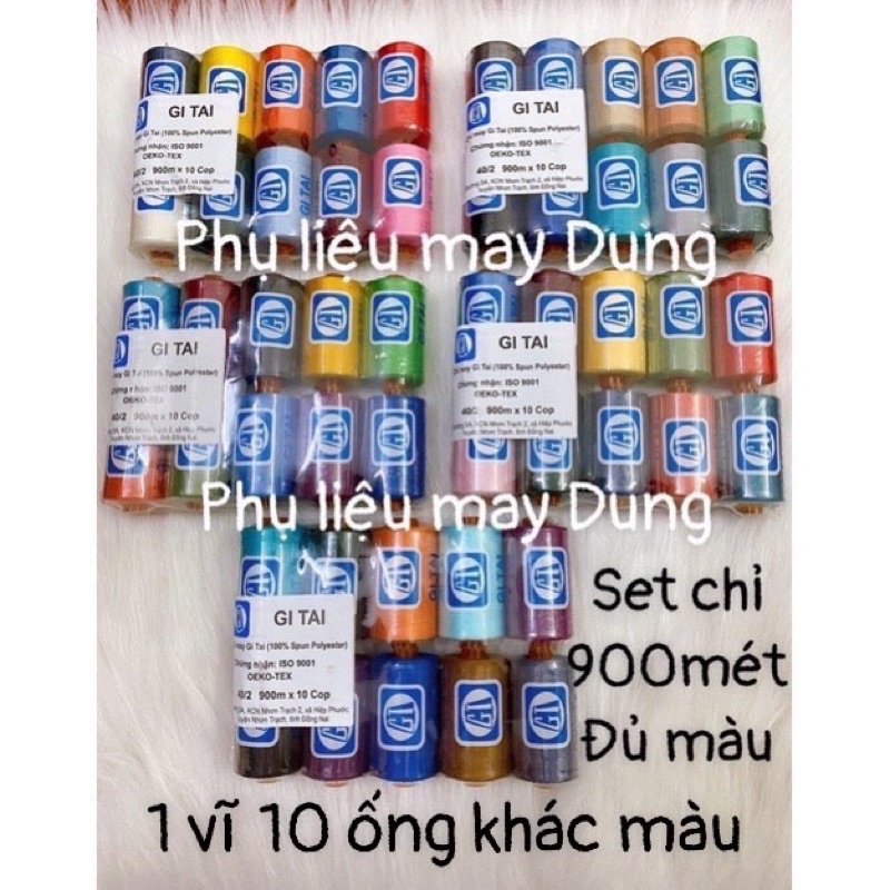 Chỉ may Gitai ống 900m set 1 vĩ 10 ống màu khác nhau