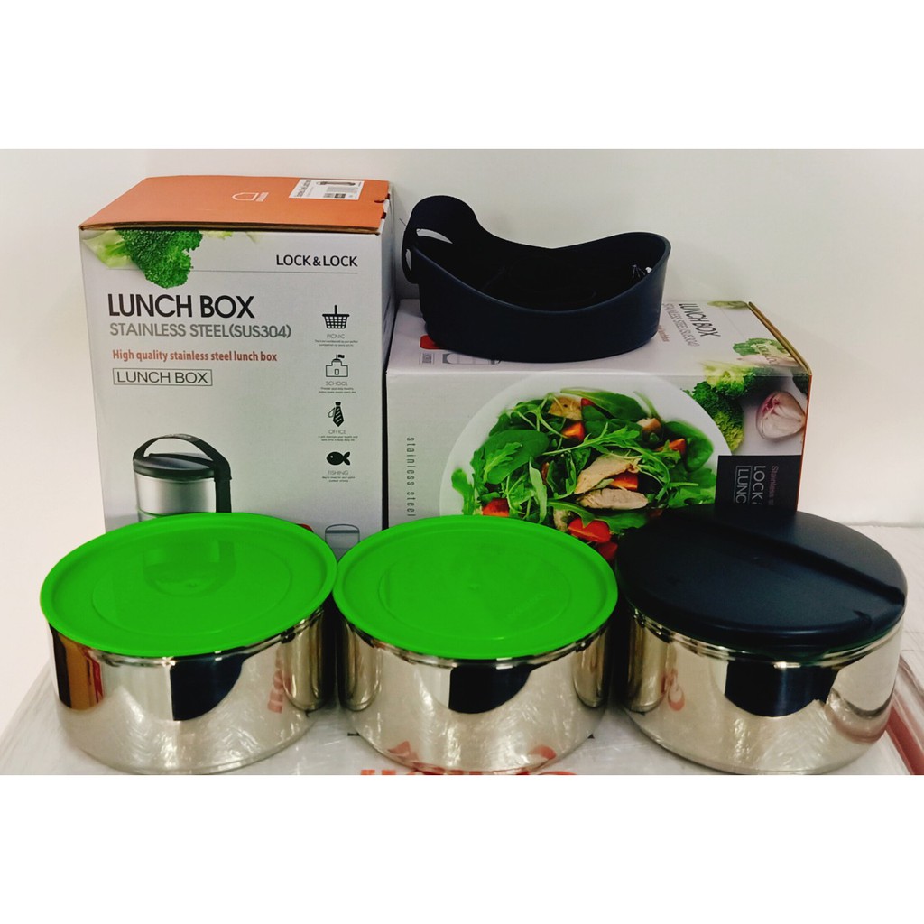 XẢ HÀNG Cặp lồng cơm inox 3 tầng Lock&Lock LHC991GR 980ml