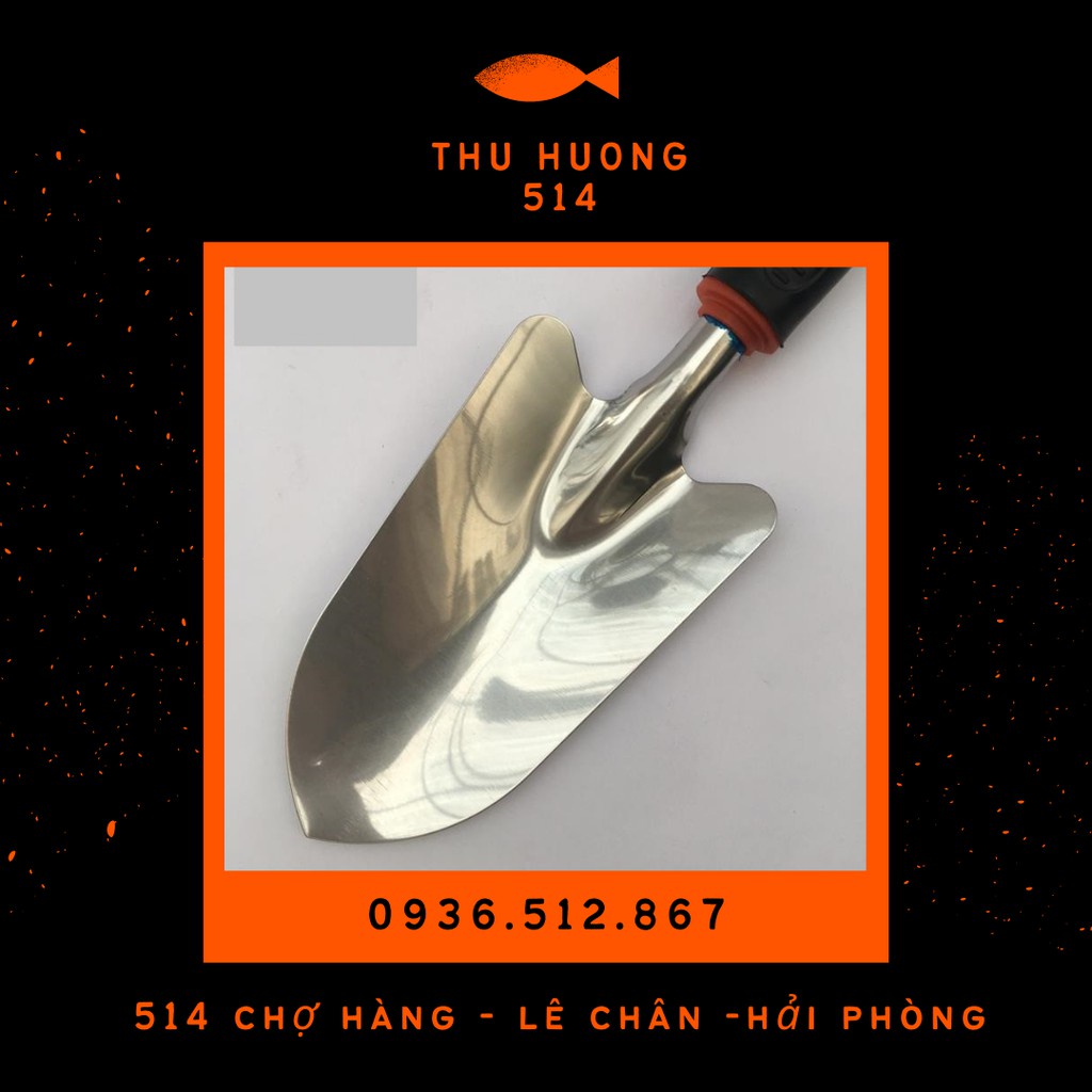 Xẻng Trồng Cây-Chất Liệu Inox-Cán Cao Su-Làm Vườn-Đào Đất-Cực Bền-Cứng