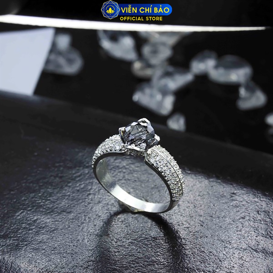 Nhẫn bạc nữ tóc đen 4 hàng đá chất liệu bạc 925 thời trang phụ kiện trang sức Viễn Chí Bảo N600035