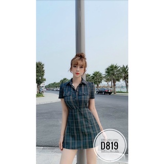 Bigsize Đầm caro xanh D819