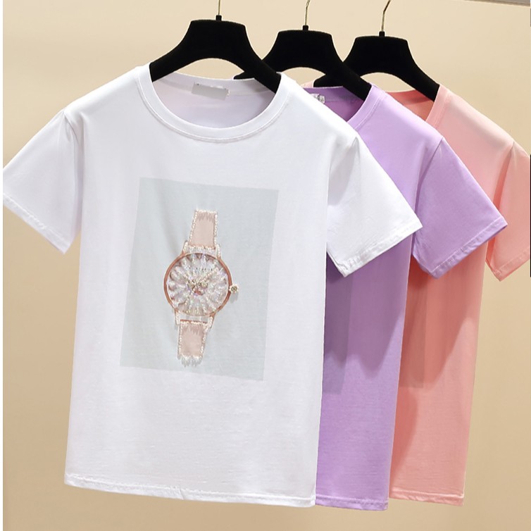 Candy color women's short sleeve T-shirt 2021 summer new heavy craft cotton half sleeve top fashion