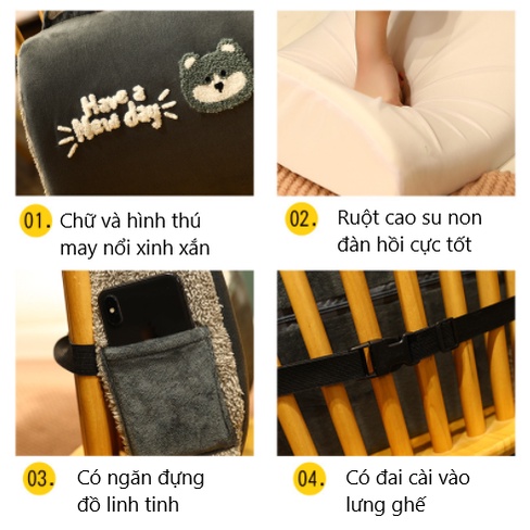 Gối tựa lưng, gối dựa lưng văn phòng cao cấp bằng cao su non họa tiết hoạt hình dễ thương