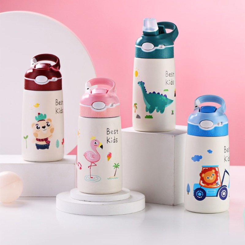 Bình Nước Cách Nhiệt Chống Rơi An Toàn Có Khóa Cài Kèm Ống Hút Bền Bỉ Dung Tích 400ml