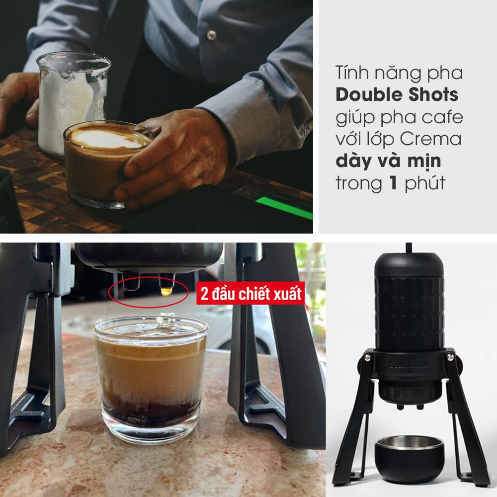 Máy pha cafe cầm tay cao cấp STARESSO PRO Mirage pha double shots, không dùng pin và điện, chính hãng, BH 6 tháng