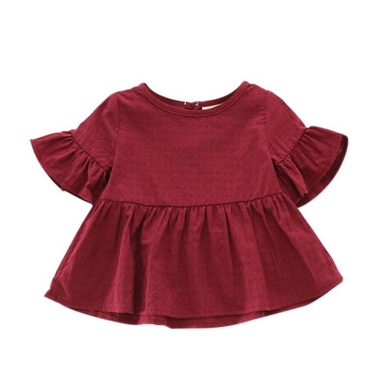 Áo cotton dài tay dáng xòe giả đầm dễ thương cho bé gái