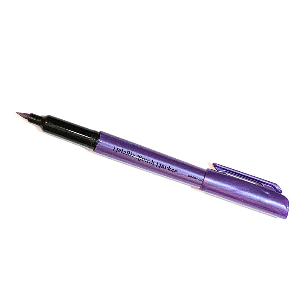 Bút lông đầu cọ viết calligraphy trên mọi chất liệu Simbalion Metallic Brush Marker - Màu tím nhũ (Violet)