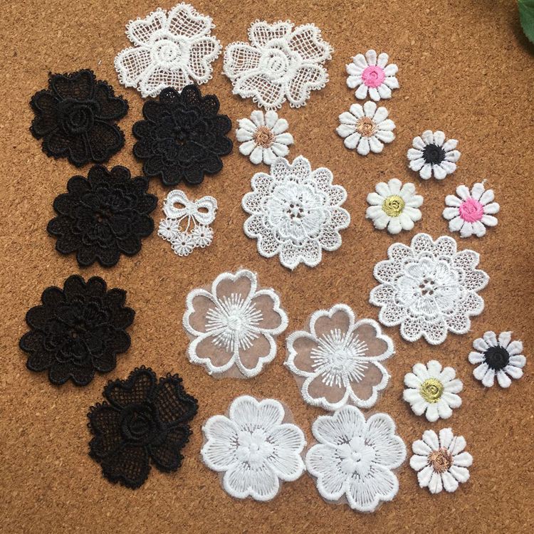 Miếng vá vải lụa mỏng polyester hình bông hoa ren 3D thêu trang trí quần áo