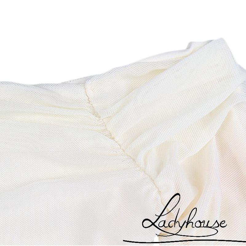 Áo Croptop Trễ Vai Phối Lưới Tay Loe Màu Sắc Trơn Thời Trang Cho Nữ