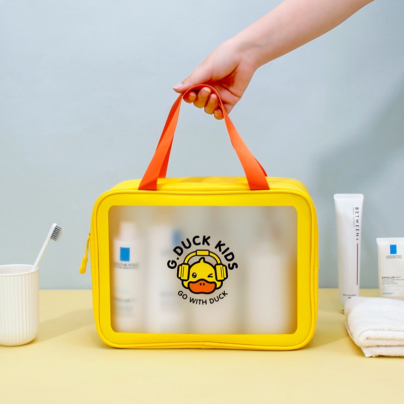 Túi Đựng Mỹ Phẩm Trong Suốt Sức Chứa Lớn Họa Tiết Chú Vịt Vàng Hoạt Hình Thời Trang
