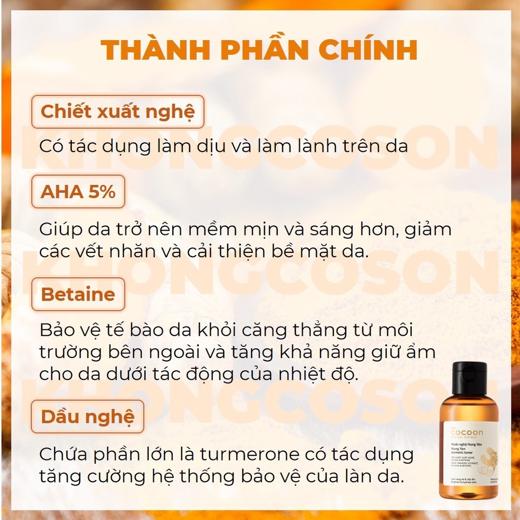 Nước Cân Bằng Nghệ Hưng Yên Cocoon Làm Đều Màu Da 140ml - Khongcoson