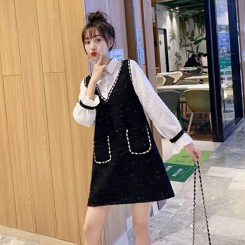 [Mã WAJAN27 hoàn 15% xu đơn 300k] Váy dạ nữ dài tay cao cấp thu đông dày dặn màu đen  | BigBuy360 - bigbuy360.vn