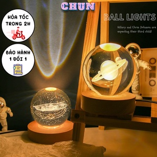Đèn decor phòng ngủ quả cầu pha lê vũ trụ trang trí, đèn quả cầu để bàn làm việc phát sáng ban đêm