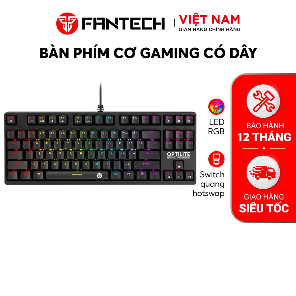 Bàn Phím Cơ Gaming FANTECH MK872 OPTILITE Outemu Optical Black/Blue Switch LED RGB Anti Ghosting Full Phần Mềm Tùy Chỉnh