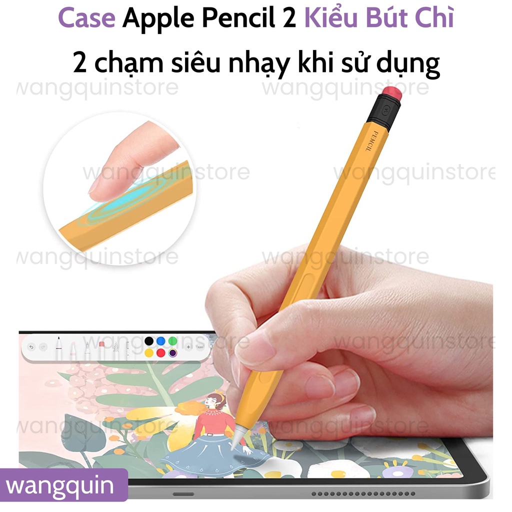Vỏ bao ốp silicon case bút cảm ứng Kiểu bút chì pencil Gen 2 - Vỏ bọc bảo vệ bút cảm ứng cao cấp Sạc không cần tháo