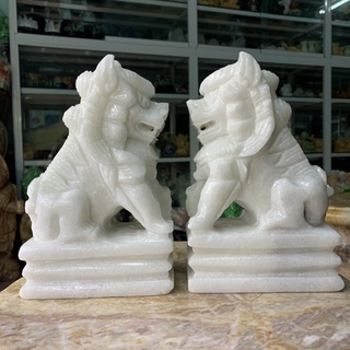 Cặp kỳ lân đá cẩm thạch trắng - cao 20cm
