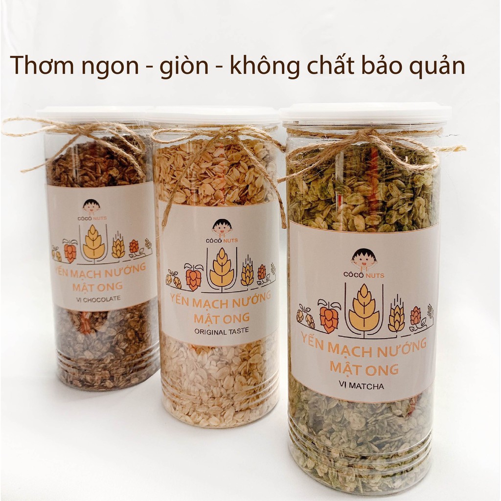 Yến mạch nướng mật ong giòn thơm 500g, yến mạch ăn kiêng coconuts, yến mạch nướng vị Matcha, vị chocolate