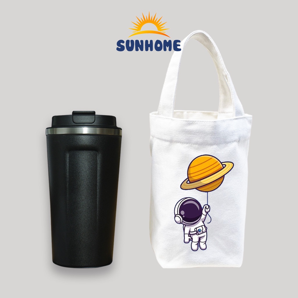 Túi đựng bình giữ nhiệt ly cốc nước SUNHOME vải canvas nhiều hình cute dễ thương