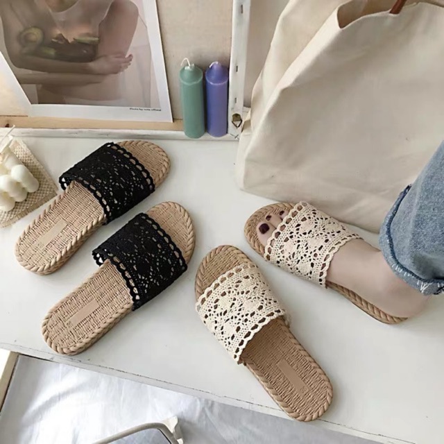 Dép ren cói đi biển đi chơi