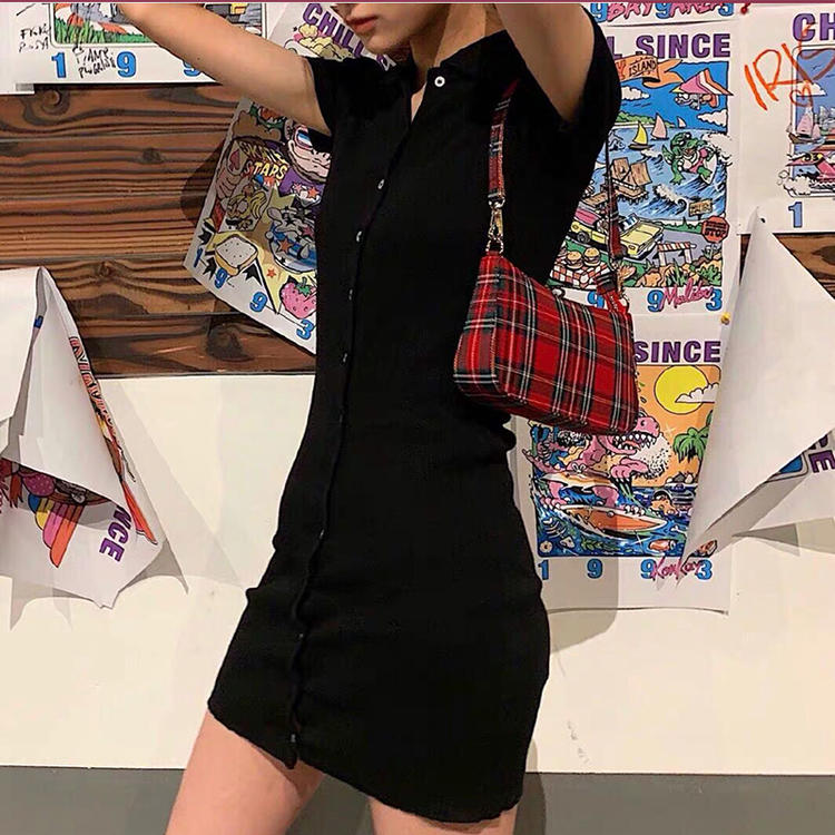 IELGY Túi đeo vai IELGY họa tiết caro phong cách Hàn Quốc thời trang vintage