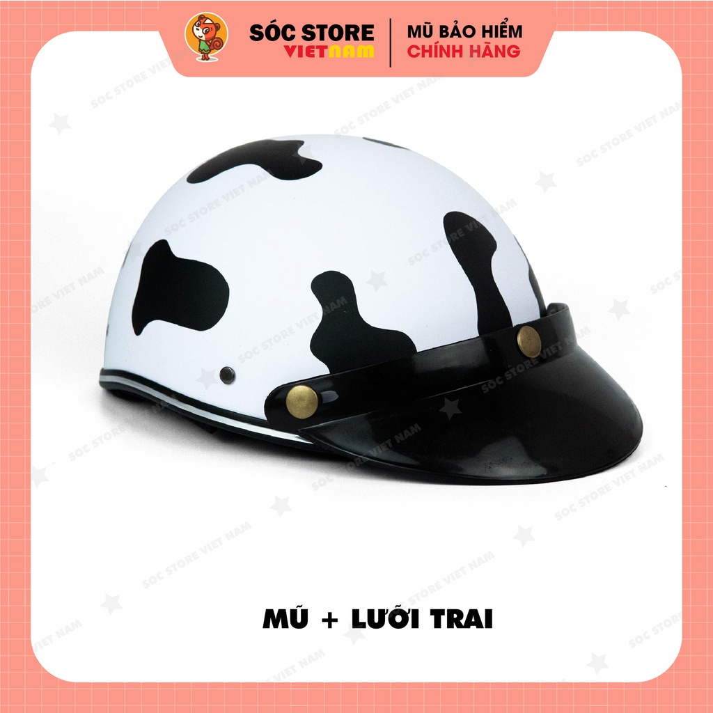 Mũ bảo hiểm nửa đầu 1/2 Bò sữa Sóc Store nhiều màu kèm kính phi công, kính UV