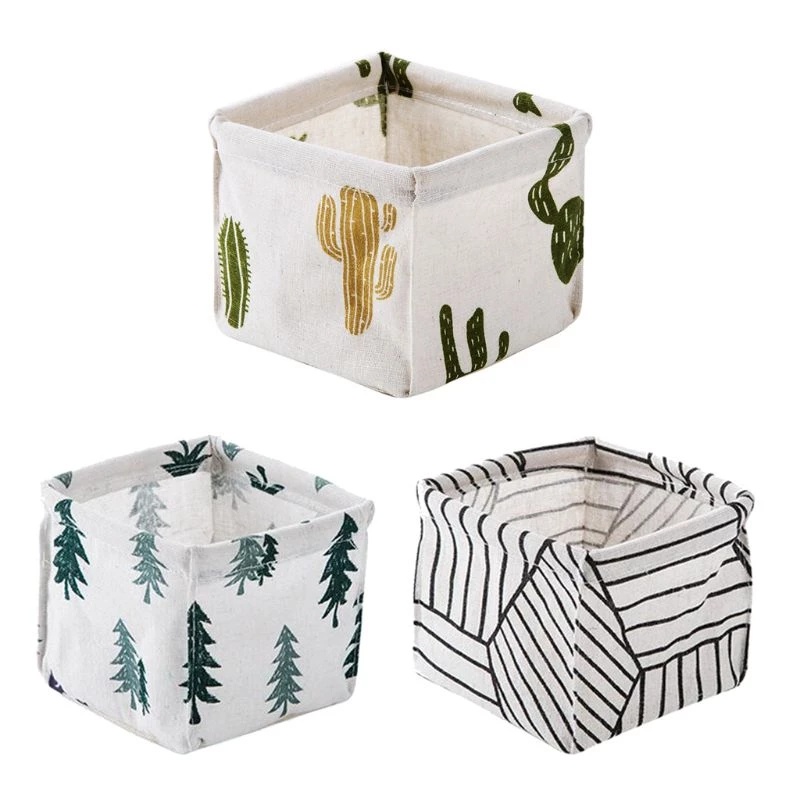 Hộp Đựng Đồ Dùng Bằng Cotton Lanh Mini In Họa Tiết Hoạt Hình Dễ Thương Tiện Dụng Cho Văn Phòng