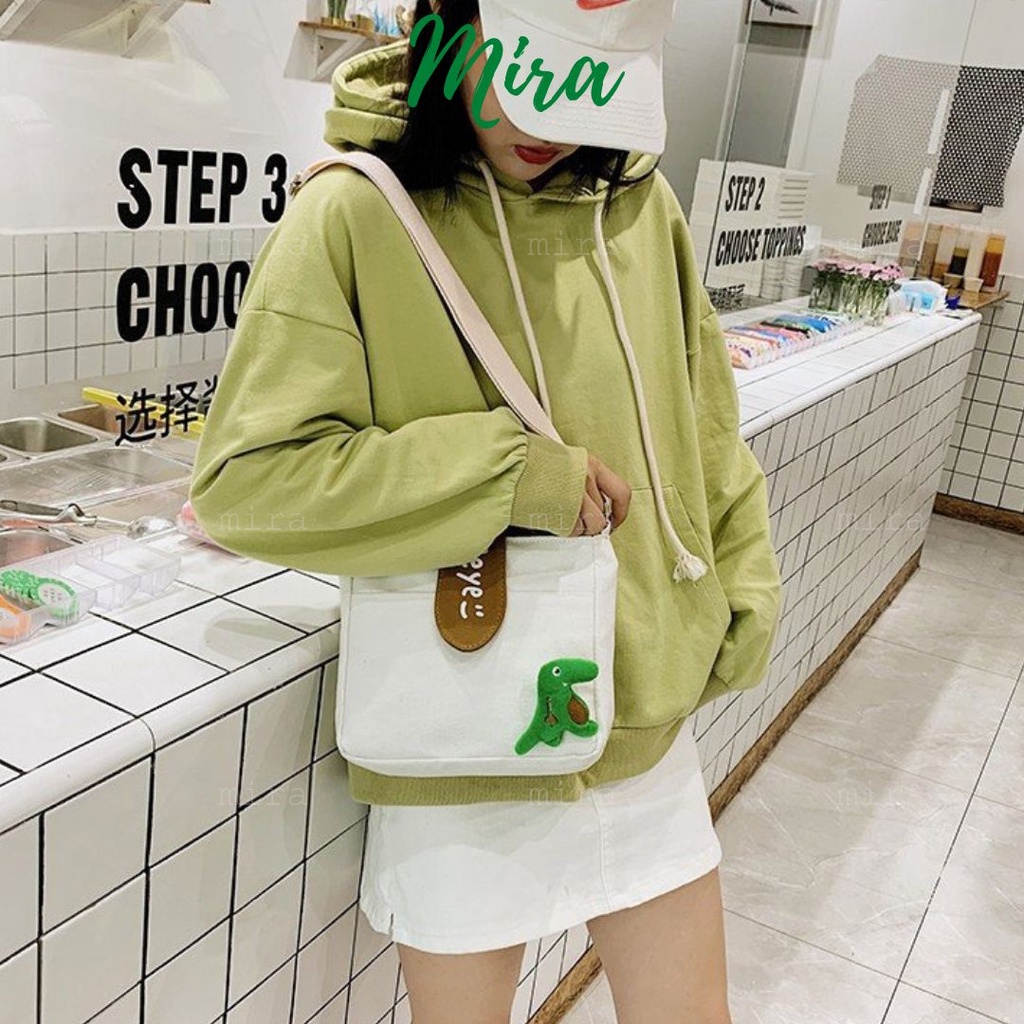Túi Xách Nữ Đeo Chéo Tote Canvas Đựng Điênh Thoại Đi Chơi Kèm Ghim Phong Cách Nhật Bản MIRA-TV58012