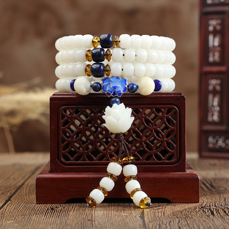 Vòng tay chuỗi 108 hạt đá cẩm thạch trắng tự nhiên