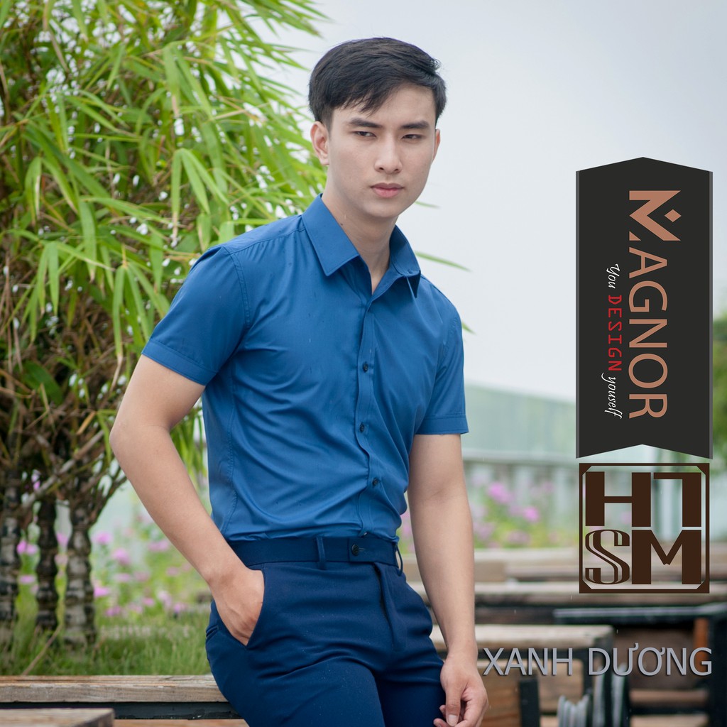 Áo sơ mi nam MAGNOR trơn, ngắn tay, gấp cổ (5 màu)