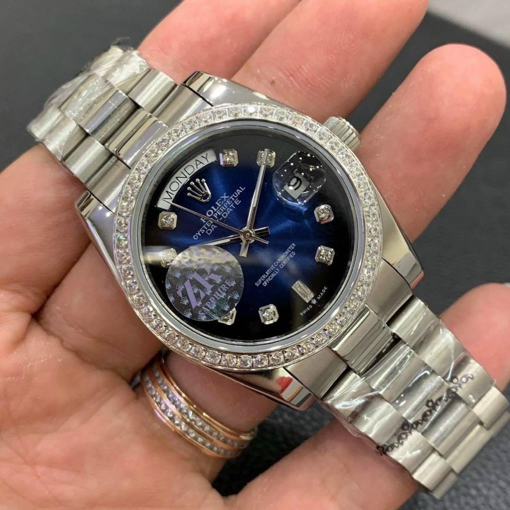 Đồng Hồ Nam RoLex Sapphire RA35 Xanh Viền đá Máy cơ Automatic Nhật Chống xước Tuyệt Đối