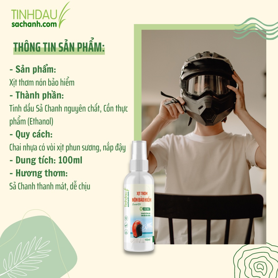 Chai Xịt Phun Sương Thơm Mũ Bảo Hiểm 100ml TINHDAUSACHANH.COM  Bình Xịt Đa Năng Vệ Sinh Khử Mùi Nón Bảo Hiểm