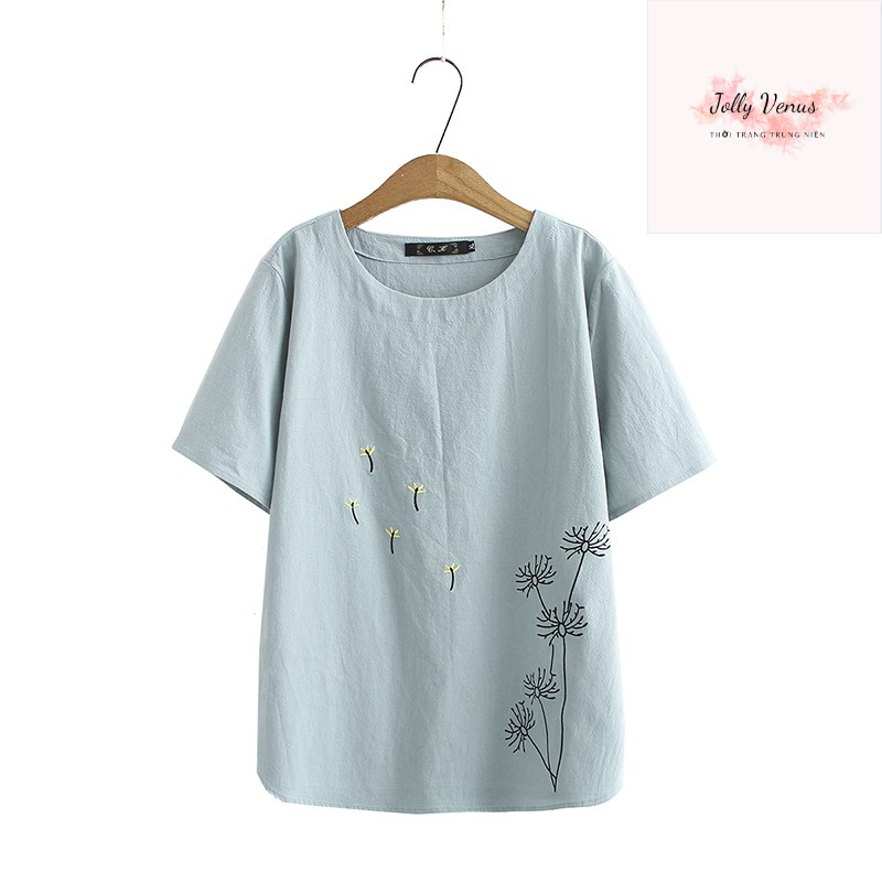 Áo phông chất đũi siêu xinh thêu hoa SP6
