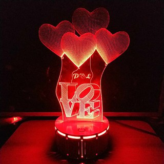 Đèn Ngủ Đế Gỗ Led 3D - Love