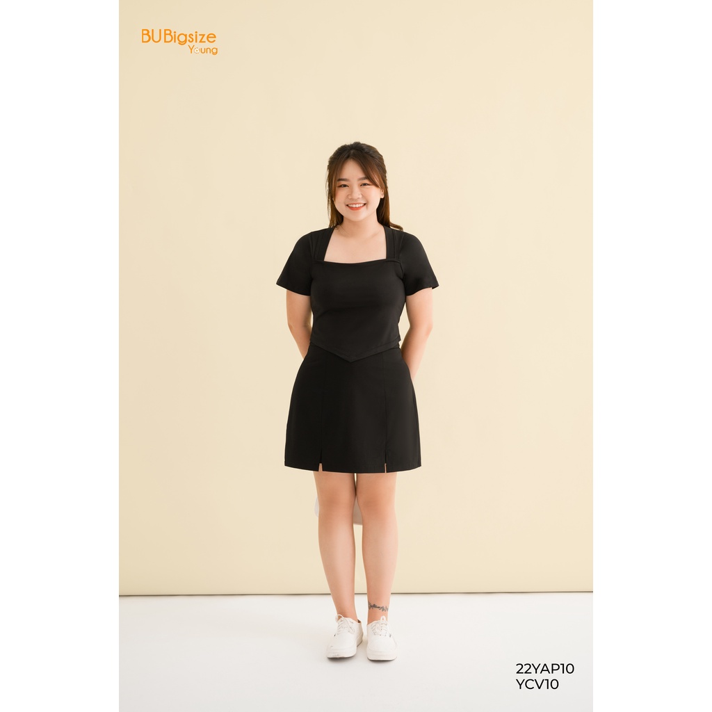 Áo thun trơn cách điệu cổ vuông BIGSIZE (55kg đến 95kg) - 22YAP10 - BU Bigsize Young