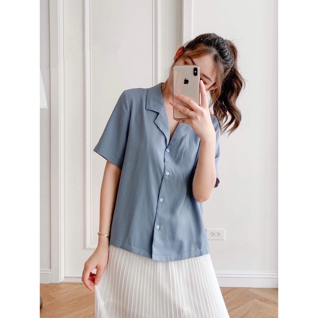 Áo sơ mi nữ ngắn tay cổ vest form rộng vintage ulzzang AC220