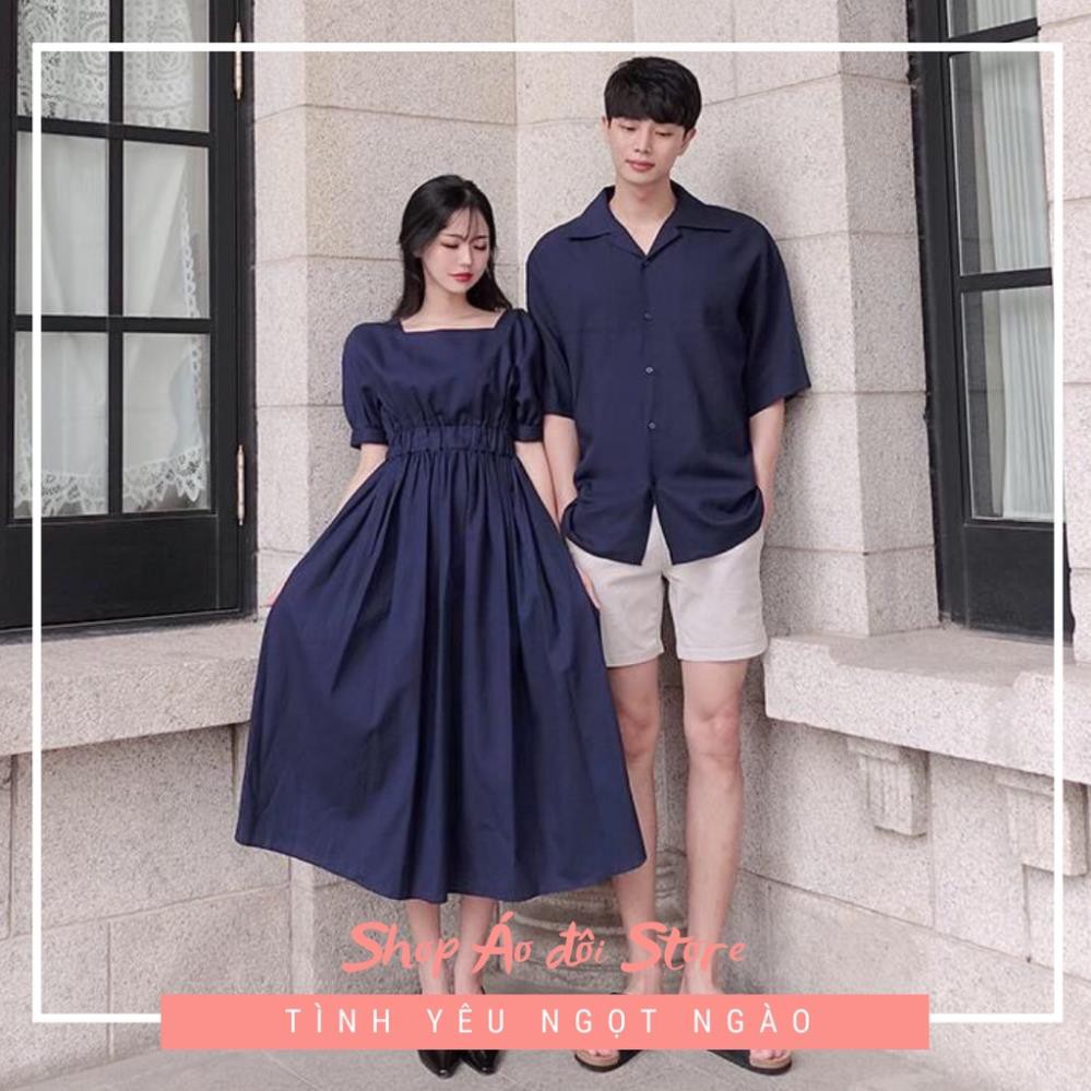 Bộ áo váy sơ mi cặp cao cấp, đồ đôi nam nữ  dễ thương, chất đẹp để chụp hình cưới, đi du lịch