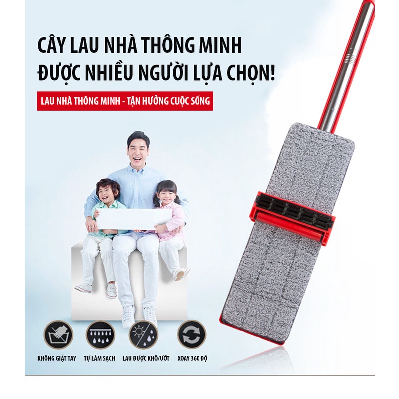 Cây Lau Nhà Tự Vắt 360 Độ- Chổi Thông Minh Cao Cấp( Tặng Kèm 2 Miếng Lau)