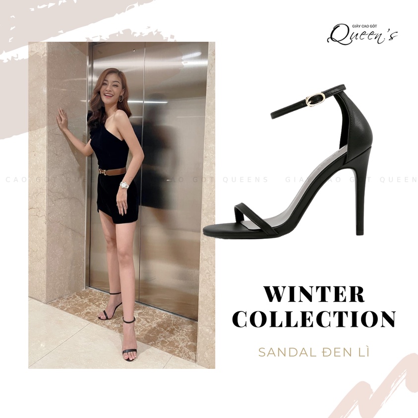 Giày Cao Gót Sandal Lưng Cao Màu Đen Da Lì Bít Gót Hở Mũi Cho Nữ Thích Hợp Đi Chơi, Đi Làm, Dự Tiệc Cưới Cao 8-10-11cm
