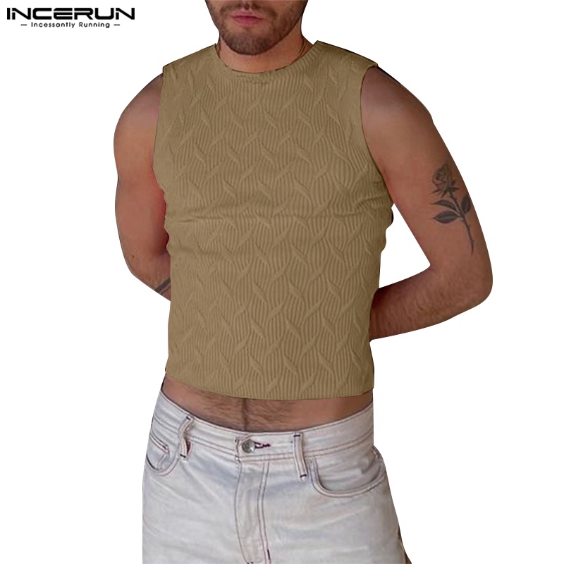 Áo ba lỗ INCERUN tập gym họa tiết hoa cổ tròn dành cho nam