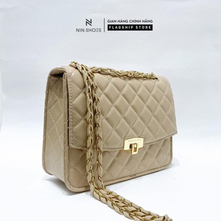 Túi đeo chéo nữ Nin - Túi xách nữ đeo chéo thời trang da mềm ô vuông trám khóa gập